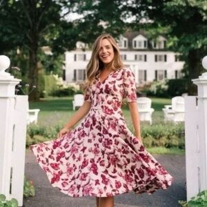 Gal Meets Glam Pink Floral Midi Dress with V-Neck